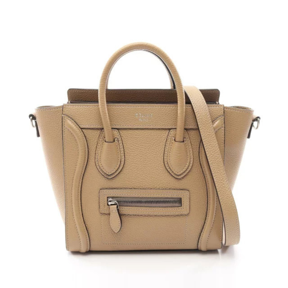 Celine Luggage Tote Shopper Handbag Leather Beige Cream
